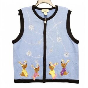 Vintage Bechamel Sweater Vest Womens‎ XL Reindeer Full Zip Knit Ugly Christmas
